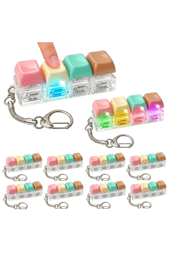 Light Up 4-key LED Clicker Keychain Macaron-10pcs Sensory Desk Toy for Adults and Teens
