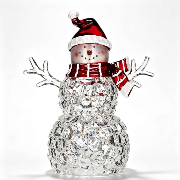 Light Up Acrylic Snowman Figurine With Santa Hat And Scarf Warm Light Christmas Tabletop Decor Winter Indoor Home Ornament 1 Pack