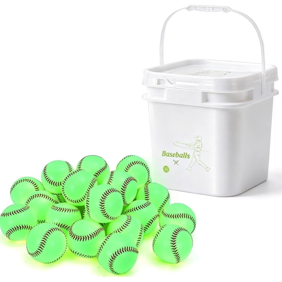 Light Up Baseball, 2.9 Inch Diameter, White, Faux Leather Bucket Baseballs 24pack