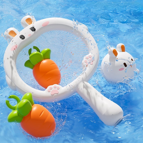Light-Up Bath Toy Set with Bunny Net Scoop, Water Activated Glowing Animal Toys, Interactive Bathtub Playset for Toddlers to Develop Hand-Eye Coordination B