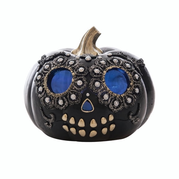 Light Up Black Sugar Skull Pumpkin