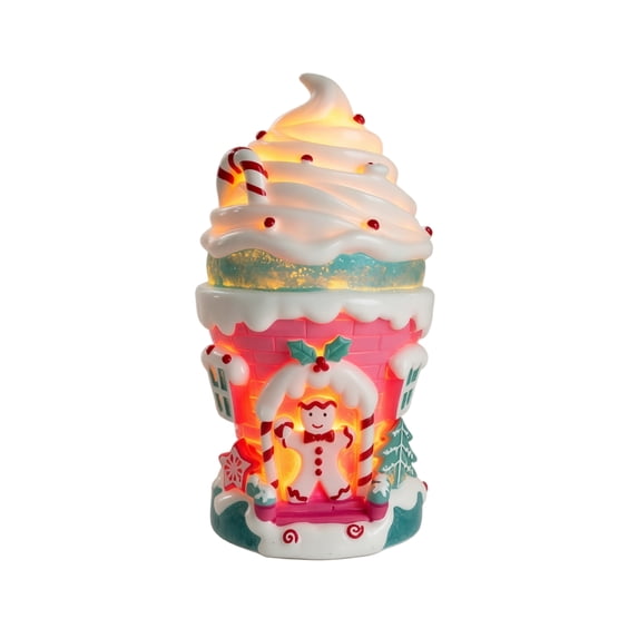 Light-Up Blue Ice-Cream Gingerbread House Figurine,7.87in Battery Operated Resin Christmas Desktop Holiday Table Decor