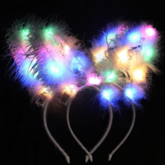 Light Up Bunny Ears Headband Easter Feather Glitter Head Bands Rabbit Ear Hair Accessory for Women and Girls