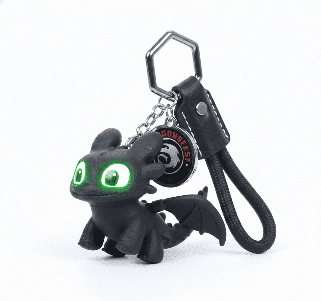 Light-Up Cartoon Dragon Eye Keychain – Cute PVC Dragon Doll Bag Charm with LED Eye Light