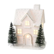 Light-Up Ceramic Christmas House Decoration with Mini Trees, 4.72" Illuminated Holiday Cottage for Tabletop Display