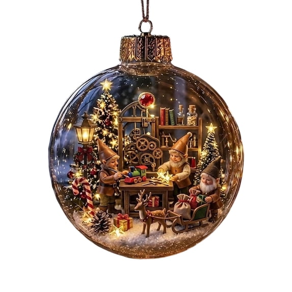 Light Up Christmas Ball Ornament,3.15in LED Clear Hanging Bauble with Miniature Scene,Holiday Tree Party Home Decor Gift