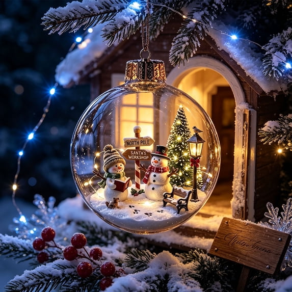 Light Up Christmas Ball Ornament, LED Clear Hanging Bauble with Miniature Scene, Holiday Tree Decor