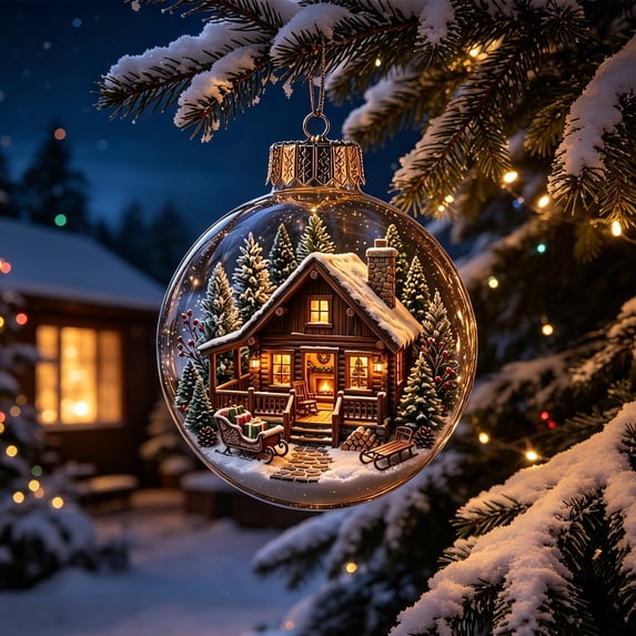 Light Up Christmas Ball Ornament, LED Clear Hanging Bauble with Miniature Scene, Holiday Tree Decor