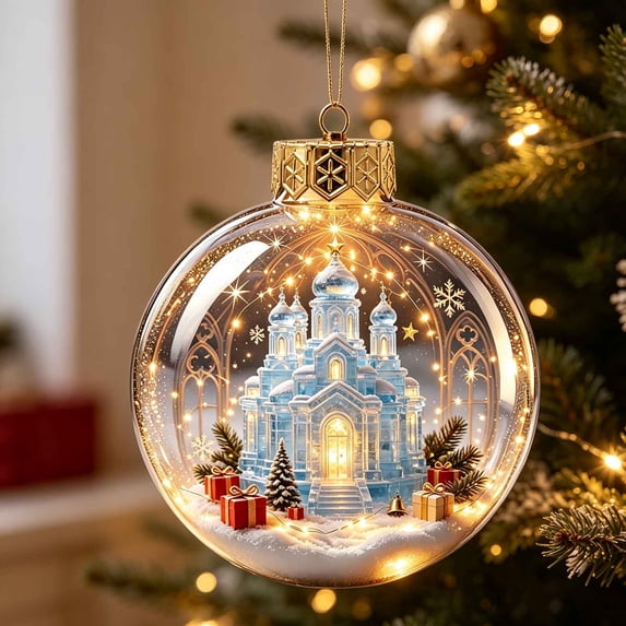 Light-Up Christmas Balls, Glowing Christmas Story Ornament, Light-Up Mini Holiday Scene with Warm LED Light