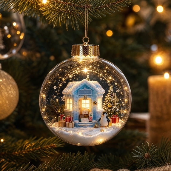 Light-Up Christmas Balls, Glowing Christmas Story Ornament, Light-Up Mini Holiday Scene with Warm LED Light