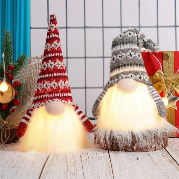 Light Up Christmas Gnome | LED Tabletop Decor with Warm Glow | Battery Powered Holiday Gnome for Indoor Decor | 10 Inch Red & Gray Festive Decoration