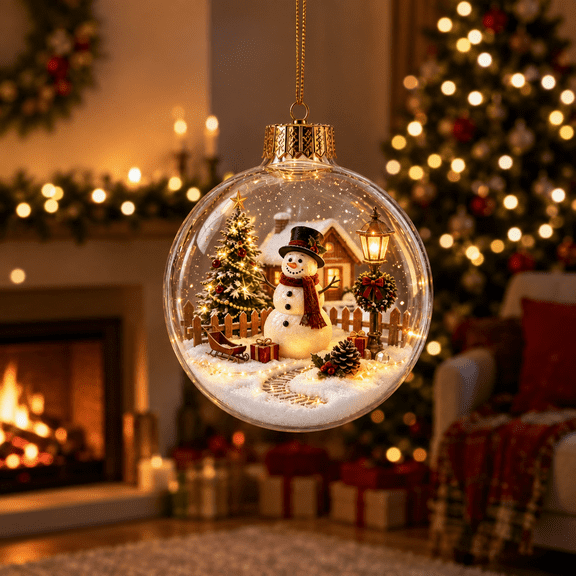 Light Up Christmas Hanging Decoration Clear Ball With Warm Led Glow Winter Scene Decor For Tree Window Mantel Shelf Holiday Display A