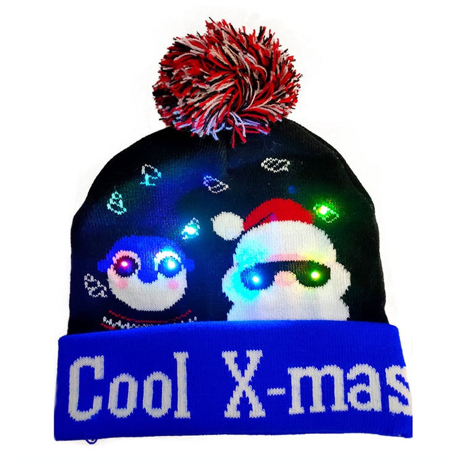 Light Up Christmas Hat， Christmas Beanie Hat with LED Lights for Adults