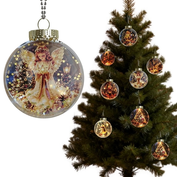 Light‑Up Christmas Mini Scene Ornament, Angel Acrylic Hanging Pendant, Glowing Festive Tree Decoration For Holiday Home Xmas Party Decor