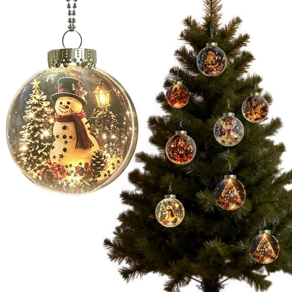 Light‑Up Christmas Mini Scene Ornament, Snowman Acrylic Hanging Pendant, Glowing Festive Tree Decoration For Holiday Home Xmas Party Decor
