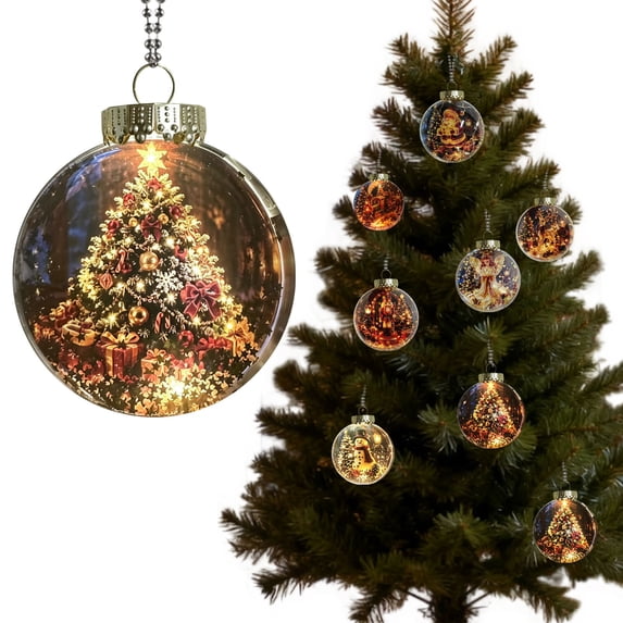 Light‑Up Christmas Mini Scene Ornament, Xmas Tree Acrylic Hanging Pendant, Glowing Festive Tree Decoration For Holiday Home Xmas Party Decor