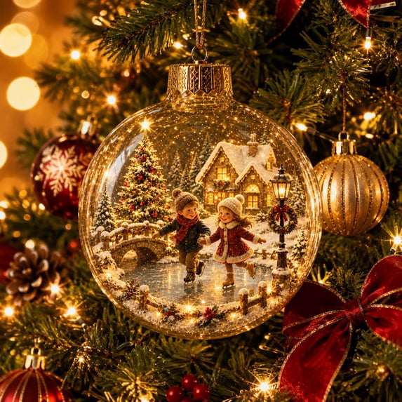 Light-Up Christmas Ornaments,3.5" Glowing Christmas Story Ornament,Mini Light-Up Christmas Ball Ornaments,Christmas Tree Ornament with Warm LED Light for Tree Mantel,Christmas Scene Decoration Gift