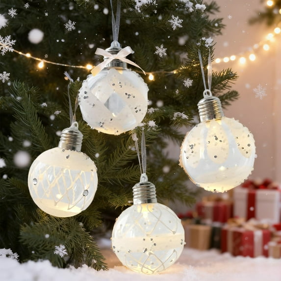 Light Up Christmas Ornaments, Glowing White Baubles, Plastic Hanging Decor, Shatterproof Design, For Holiday Tree