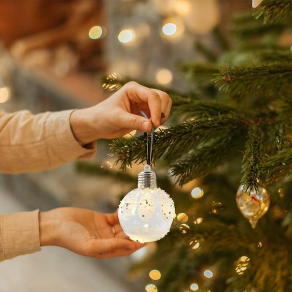 Light Up Christmas Ornaments, Glowing White Baubles, Plastic Hanging Decor, Shatterproof Design, For Holiday Tree