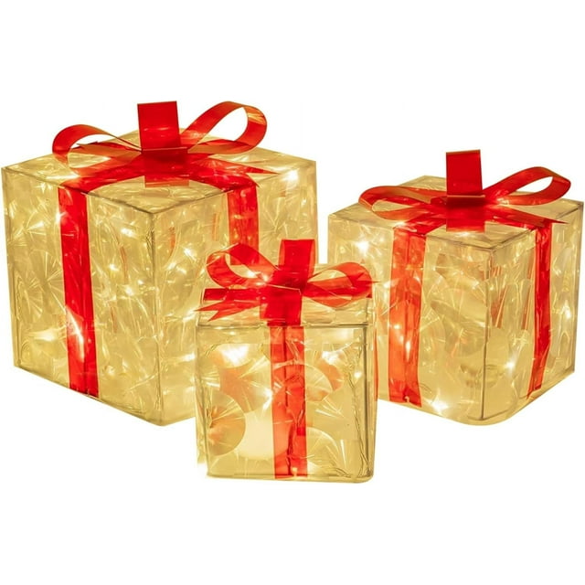 Light Up Christmas Parcels 60 LED, Christmas Lighted Boxes, Lighted Presents Box with Bowknot