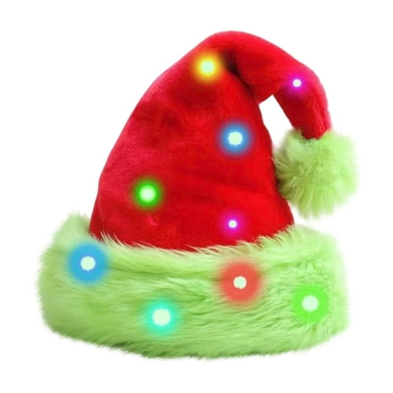 Light Up Christmas Santa Hat Led Green Lime Santa Hat with Colorful Light for Adults Xmas New Year Party Headwear(Green)