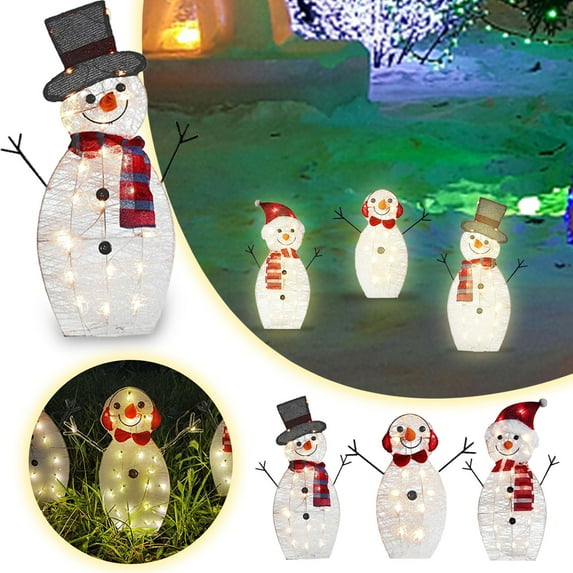 Light Up Christmas Snowman Decoration Set with Ground Socket, 20 LED Lights Acrylic Waterproof Christmas Ornament for Patio Garden Garden Holiday