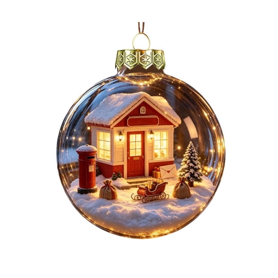 Led Panel Christmas Tree Light Up Christmas Story Ball Ornament with Red Winter Cottage Scene ...