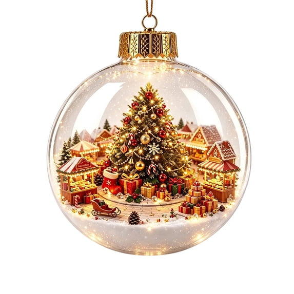 Light-Up Christmas Tree Ornament with Warm LED - 3D Glowing Holiday Scene Decor, Hanging Keepsake for Home Christmas Party Decoration