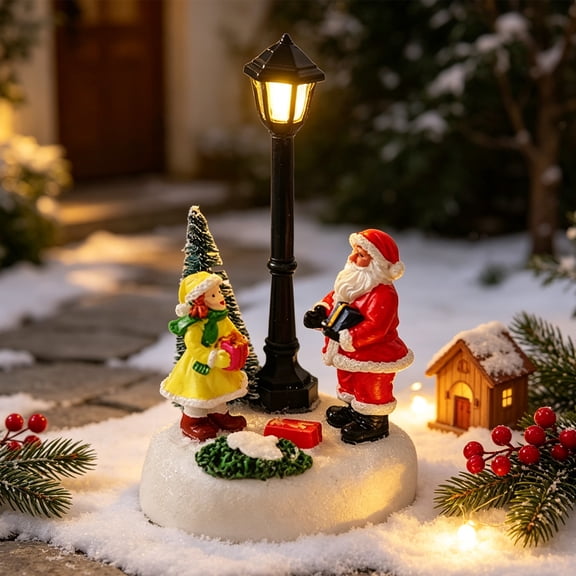 Light-Up Christmas Village Figurine, Resin Winter Snow Scene Desktop Ornament, Battery Operated Xmas Gift with Warm LED Glow, Holiday Staging Accent for Mantel, Shelf & Village Display, A