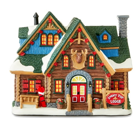Light-Up Christmas Village House Smoky Top Lodge, 9.3 in, by Holiday Time