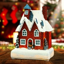Light Up Christmas Winter Snow Village Houses, Resin Christmas House with Warm Light Battery Operate (D Type)