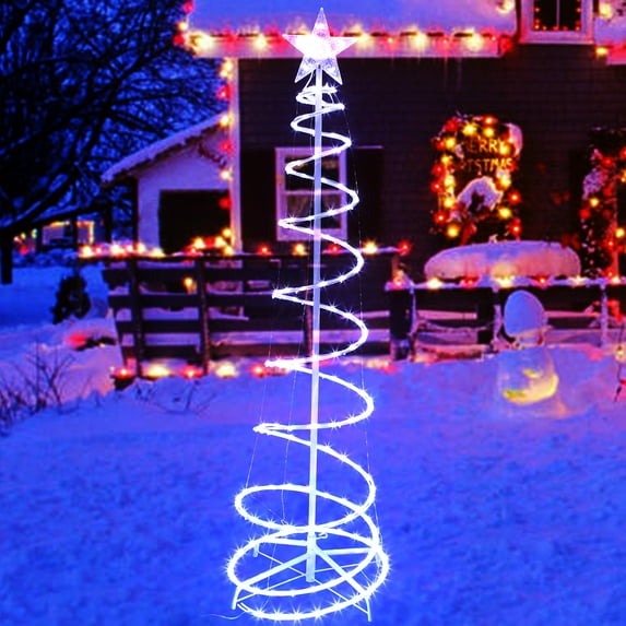 Light Up Cold White Christmas Spiral Tree with Remote Control for Outdoor Christmas Decorations, Christmas Yard Decorations, Indoor Christmas Decorations