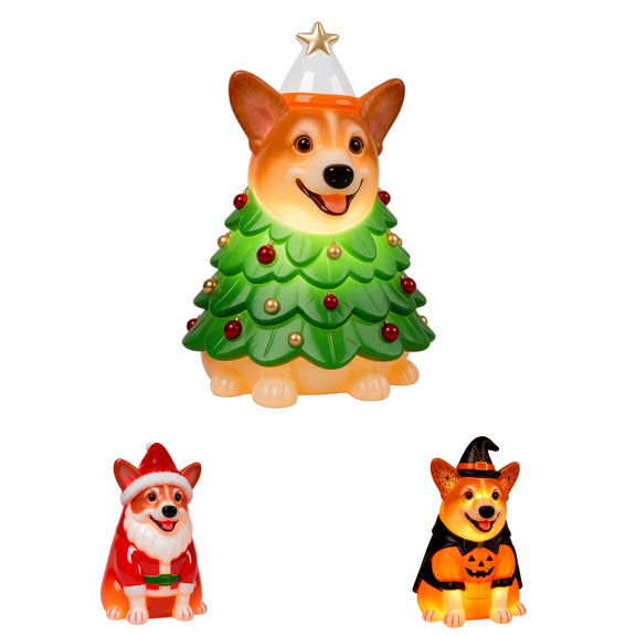 Light Up Corgi Statue, Thoughtful Gift for Dog Lovers and Holiday Decorators with Warm Ambient Glow (Christmas Tree)