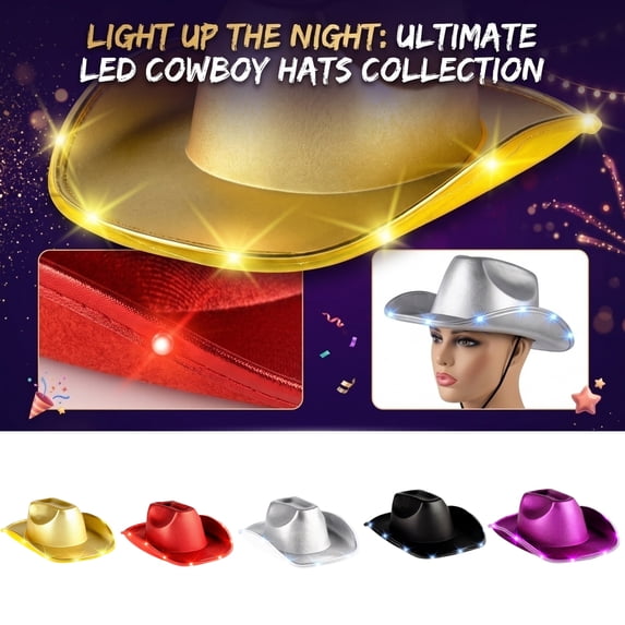 Light Up Cowboy Hat Men - Led Cowgirl Hat for Women - Neon Cowboy Hat - Cowboy Costume Accessories Unisex