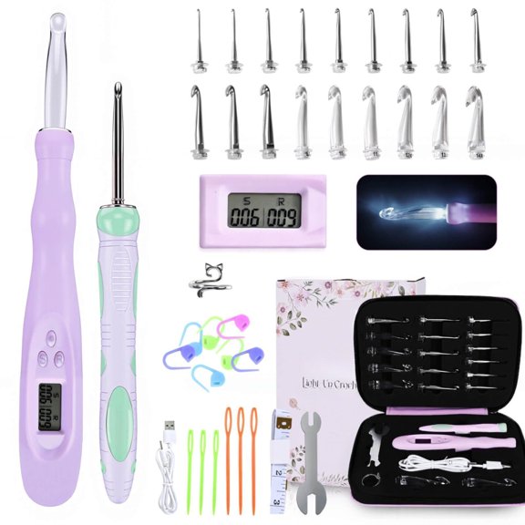 Light Up Crochet Hook Set with Replaceable Heads and Row Counter