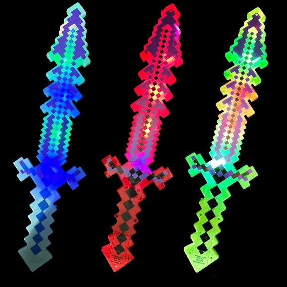Light-Up Diamond Pixel Sword Led Motion Activated Flashing Lights 24 Inch Blue