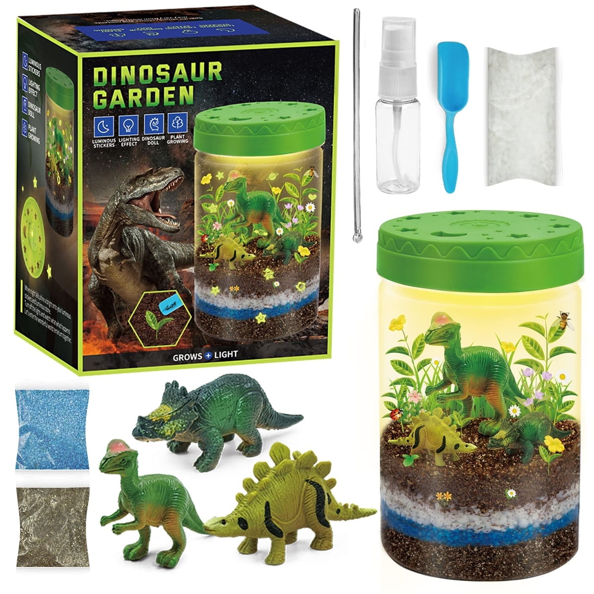 Light-Up Dinosaur Terrarium Kit for Kids, STEM Activities Science Kits,  Educational Kids Craft Toys for Boys & Girls, Mini Gardening Gift, Arts and 