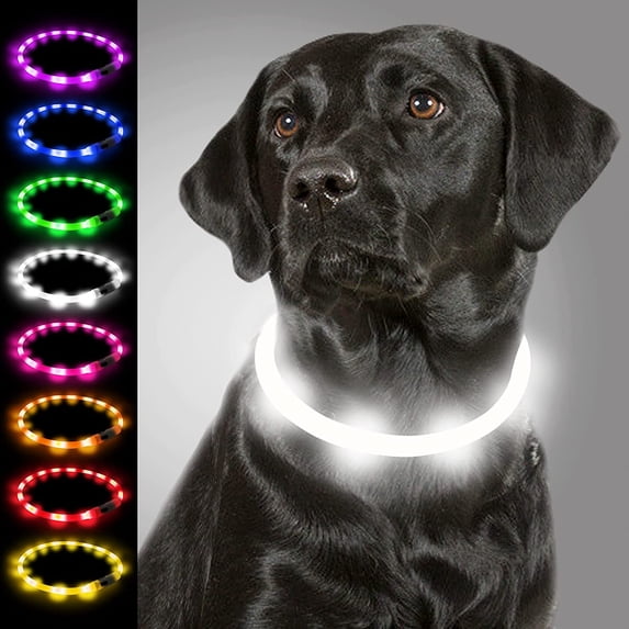 Light Up Dog Collar,LED Flashing Dog Collar for Night Walking, Rechargeable Glow Collars for Puppy Small Medium and Large Dogs