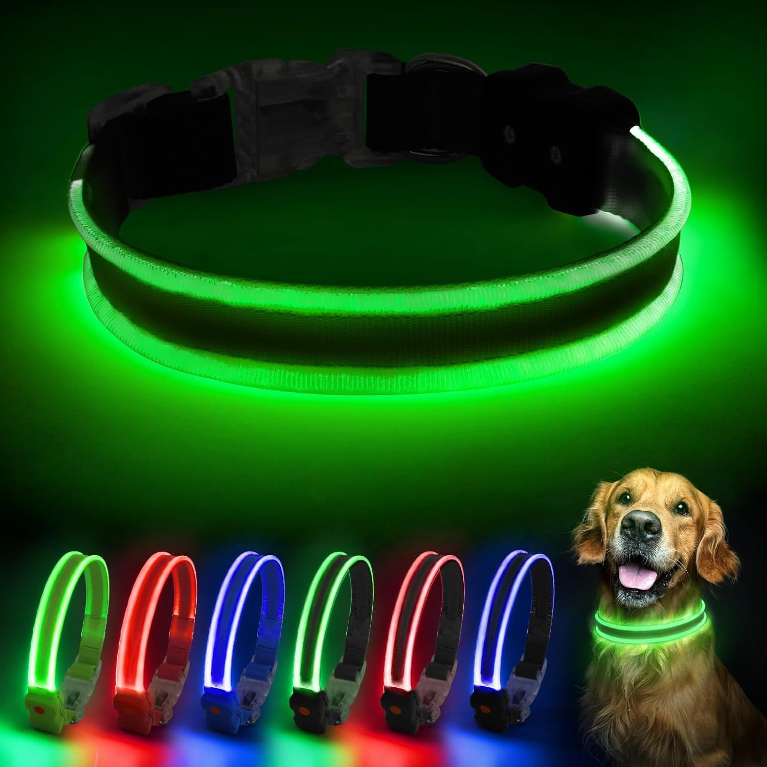 Light Up Dog Collars Rechargeable, Led Dog Collar Night Walking, Waterproof Flashing Glow In The