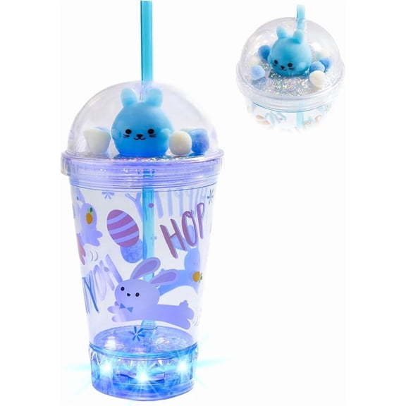 Light-Up Dome Cup for Kids, LED Reusable Party Cup with Dome Lid, Blue Bunny Design, Easter Basket Filler, Party Favor, Birthday Gift