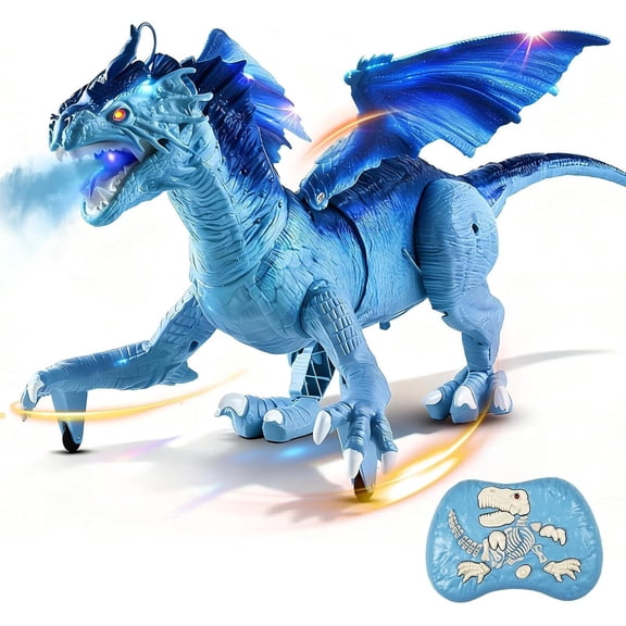 Remote Control Walking Ice Dragon Robot, Mist Spraying Electronic Pet with LED Lights and Roaring Sound, RC Fantasy Toy Gift for Kids