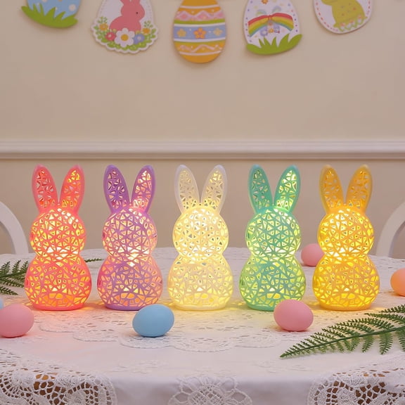 Light Up Easter Bunny Figurine with Warm LED Glow for Home, Plastic Spring Table Decor 5"