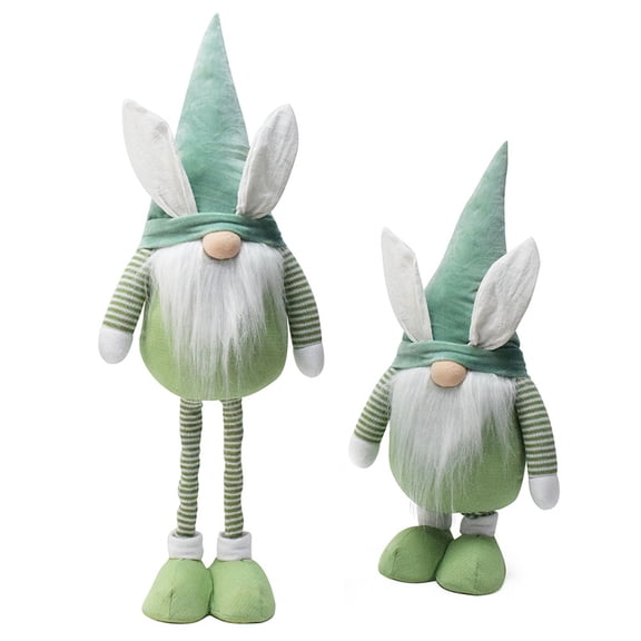 Light Up Easter Bunny Gnome Plush, Green Spring Swedish Tomte Decor, Extendable Long Legs Figurine for Tabletop Display, L