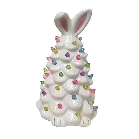 Light-Up Easter Ceramic Bunny Tree - Pink Rabbit Decor for Indoor Spring Home & Tabletop Centerpiece