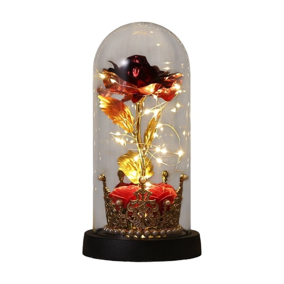 Light Up Eternal Rose with Silver Crown, Led Artificial Roses On Base, Birthday Gift for Mom Wife Girlfriend Yellow