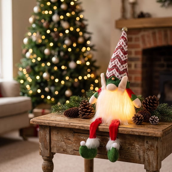 Light Up Faceless Christmas Elf Rudolph Doll Soft Cloth Illuminated Xmas Figurine Mantel Tree Tabletop Holiday Home Decor Gift