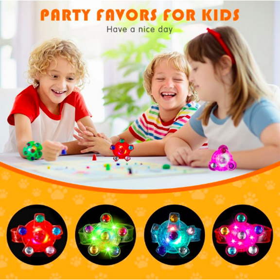 Light-Up Fidget Spinner Bracelets, Adjustable, LED, Glow-in-the-Dark, 2-Pack, Rose Gold