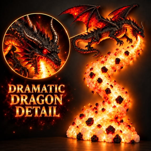 Light-Up Fire-Breathing Wyvern Wall Decor - 23.6" Glowing Fantasy Dragon Trail Wall Light, Medieval Gothic Lamp for Living Rooms, Bedrooms & Game Spaces, Halloween Christmas Unique Gifts