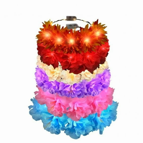 Light Up Flashing Spring Rainbow Wedding Flower Crowns, Assortment Color - Pack of 12