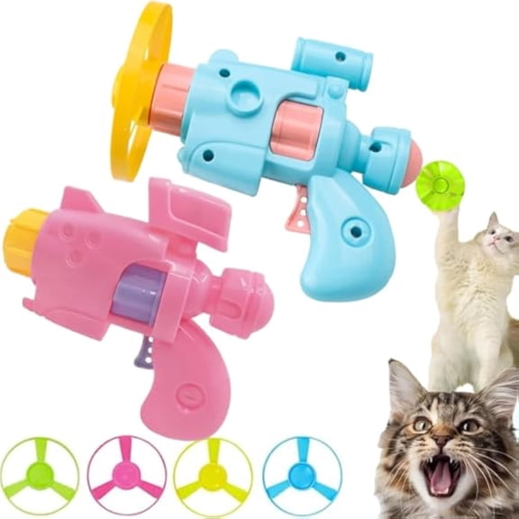 Light-Up Flying Disc Cat Launcher Set, Celerypets Meowvo Upgraded Flying Disc Launcher Cat Toy with Colorful Flyings Propellers Set, Flying Cat Toys Launchers Gun for Cats Chasing (2pcs/C)